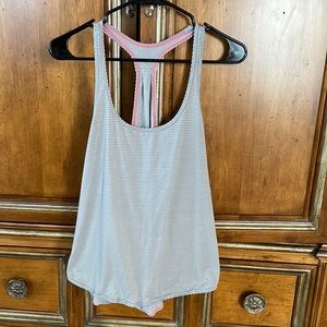 Lululemon gray striped loose muscle tank with pink trim